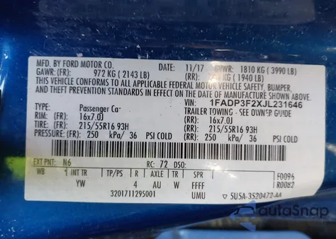 2018 Ford Focus Se from USA, damaged, VIN 1FADP3F2XJL231646